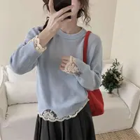 4633特大码女装毛针织衫宽松型拼接打底韩版毛衣显瘦上衣长袖春秋