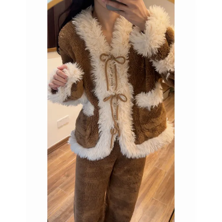 【高品质】甜美可爱毛茸茸睡衣女冬季珊瑚绒加厚保暖高级感家居服