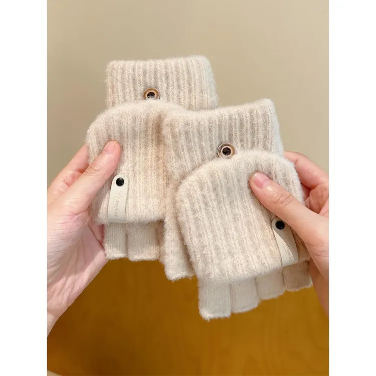 手套冬天女毛线保暖可爱写字露指可爱学生露五指男士露指保暖手套