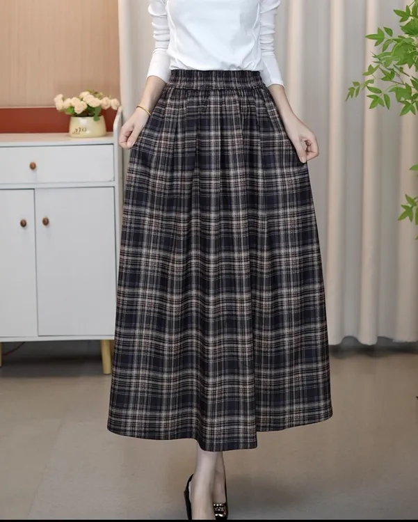 不开叉的半身裙星空毛呢秋冬款高腰中长显瘦加厚灰色a字百褶裙子