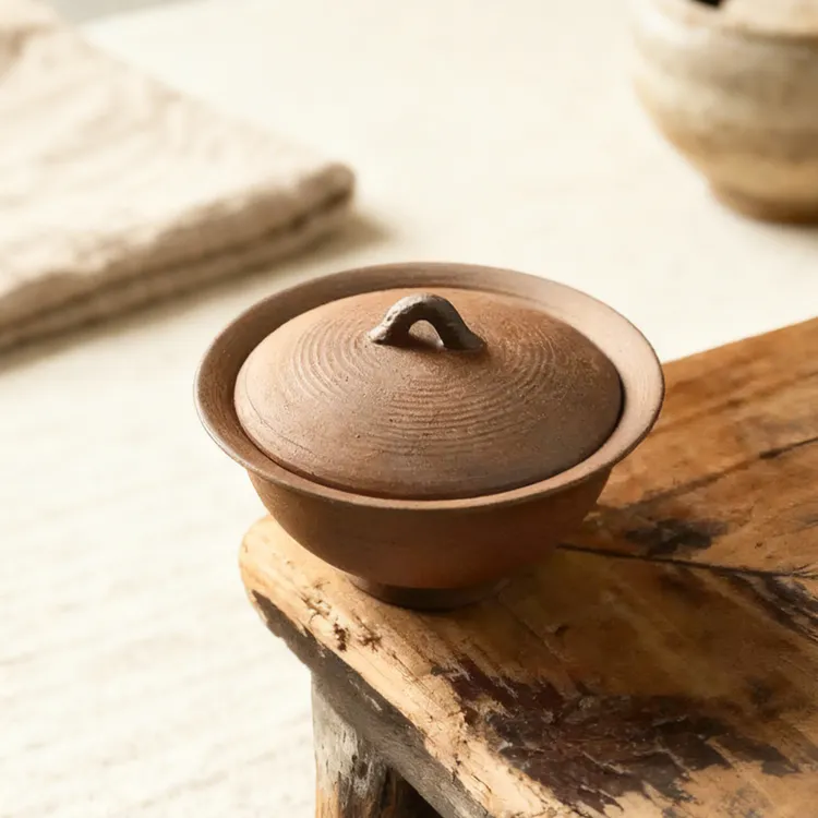 原矿老岩泥陶瓷小容量泡茶碗复古手抓壶手工粗陶二才悬停小肚盖碗
