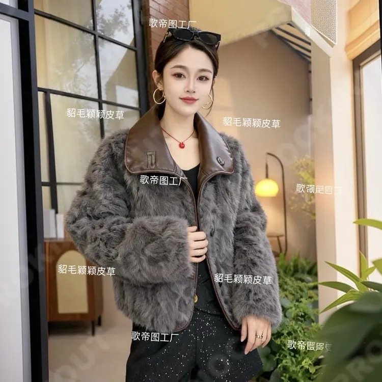 【双面可穿】8850秋冬翻领短款短外套宽松开衫厚款毛绒上衣时尚