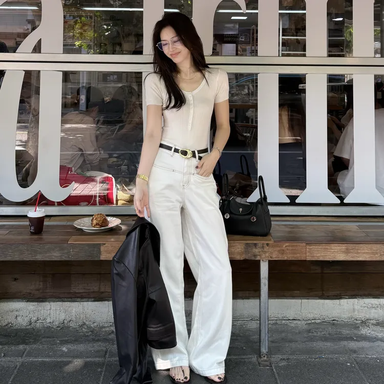 王嬛嬛MsLime25年新款【白荣】莱赛尔气质白色休闲裤 HD2C0040