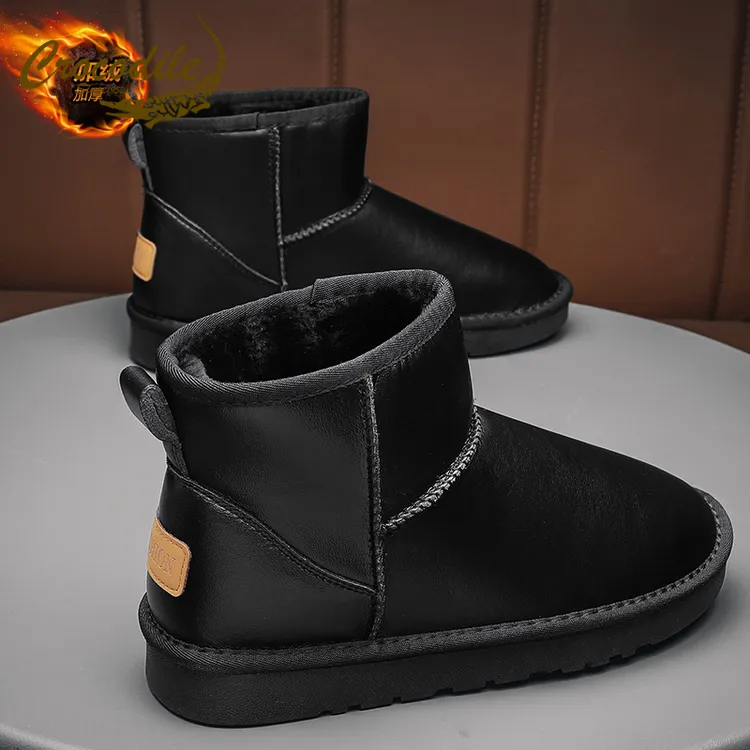 鳄鱼恤雪地靴男冬季皮毛一体加绒加厚棉鞋保暖东北大码防水面包鞋