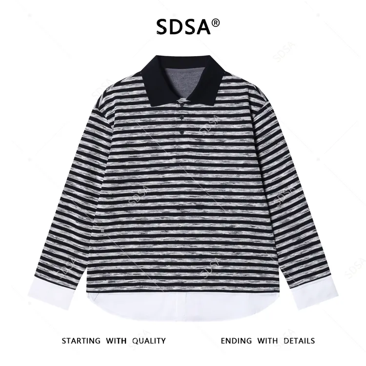 SDSA男士秋冬新款痞帅男装韩版撞色条纹polo衫拼接下摆设计百搭