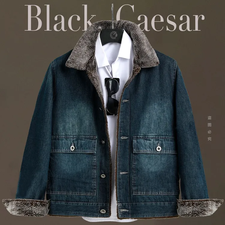 加绒加厚牛仔外套棉衣加绒夹克外套纽扣加厚时尚保暖牛仔厚上衣冬