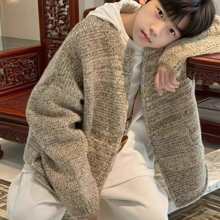 男童毛衣秋冬季加厚新款儿童针织衫外套连帽打底衫休闲两件套潮酷