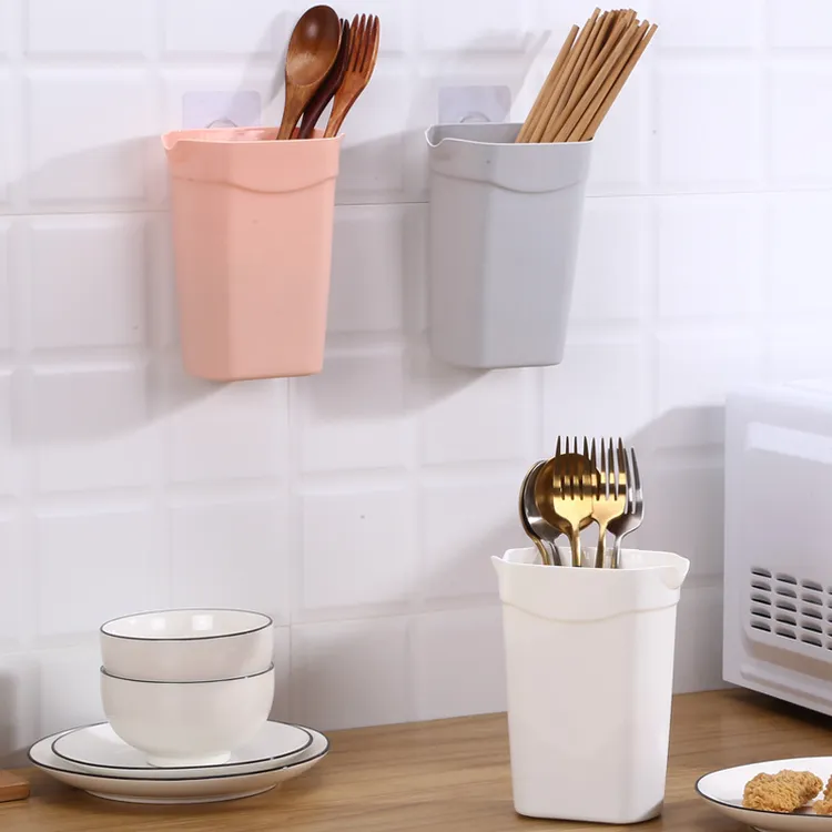免打孔壁挂式筷子筒家用厨房筷篓筷笼置物架托餐具勺子沥水收纳盒
