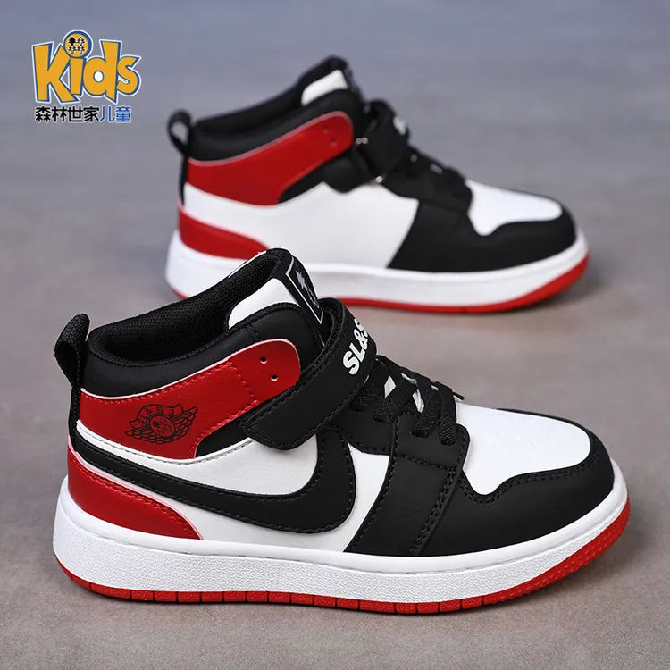 森林世家aj男童鞋子2025新款皮面儿童板鞋春秋款中大童运动高帮鞋