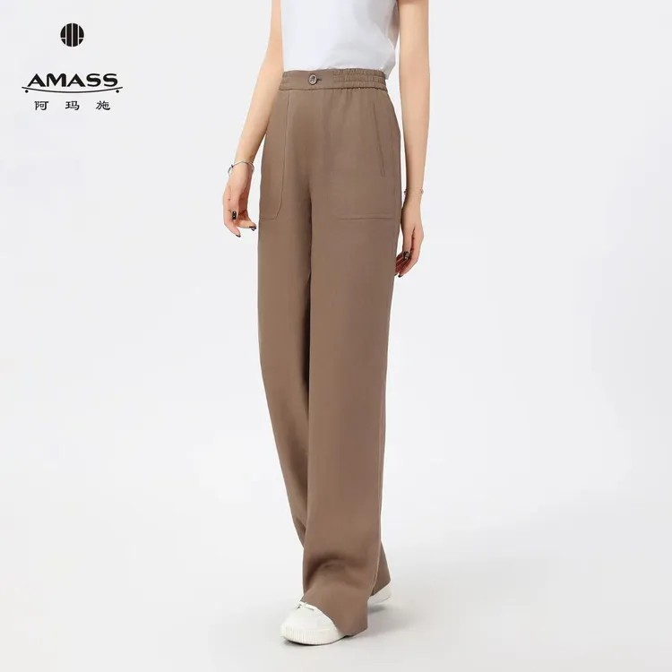 阿玛施AMASS新款春夏休闲裤宽松简约纯色长裤百搭510052
