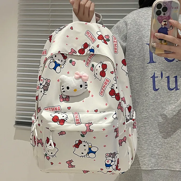 森系涂鸦凯蒂猫双肩包轻便透气耐磨减负肩带大容量学生书包多袋口