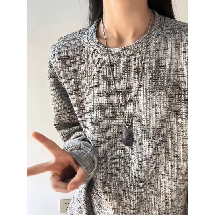 2025秋季新款男高级感拼接圆领长袖T恤美式复古宽松痞帅内搭卫衣t