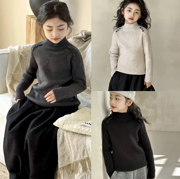 女童加绒一体绒版毛衣秋冬儿童半高领针织打底衫校服内搭神器保暖