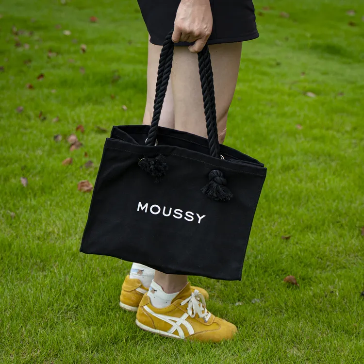 百搭休闲黑色编织布包学生款简约便携单肩肩包户外印花时尚手提包