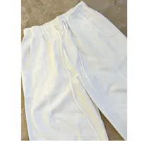 灰尘邓邓 白色弯刀裤女夏腰部压褶设计抽绳直筒版阔腿裤D25K0684