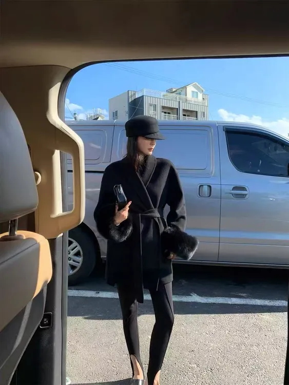 短款常规可拆卸早秋冬季毛呢外套双面外套女款设计师8003