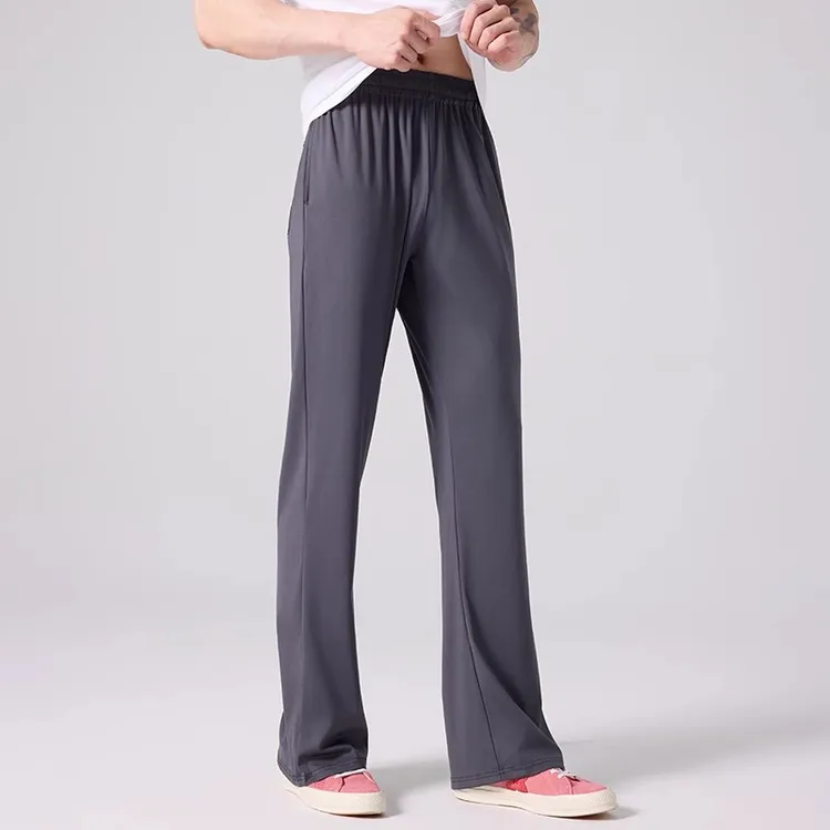 高弹垂感弯刀韧性弹力运动训练松紧腰阔腿裤纯色百搭微喇休闲裤子