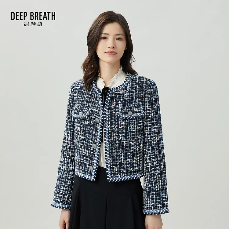 DEEP BREATH深呼吸女装新款时尚精致格纹小香风短款外套女8400067