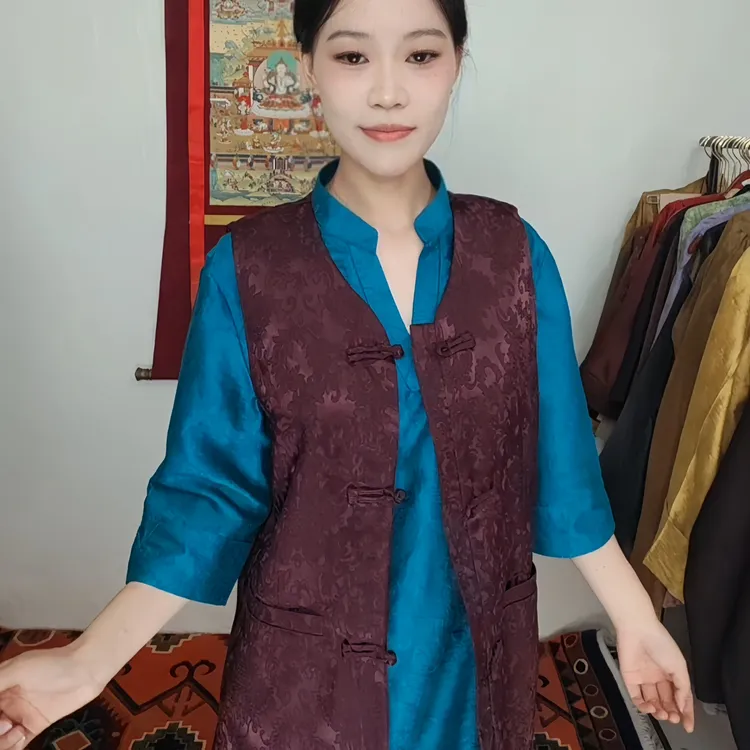 藏式马甲套装提花双层薄款修身时尚网红休闲风中长款