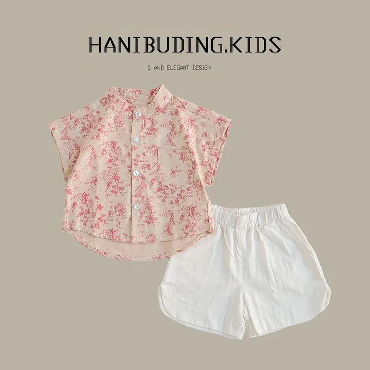 儿童衬衫套装新款2025男童洋气衬衣短裤宝宝韩版帅气女童两件套潮