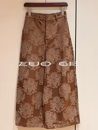 早秋复古百搭休闲直筒设计款百搭宽松肌理感暗纹气球花苞裤K2