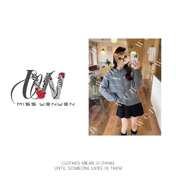 宽松费尔岛针织开衫女春秋宽松软糯百搭毛衣1-13