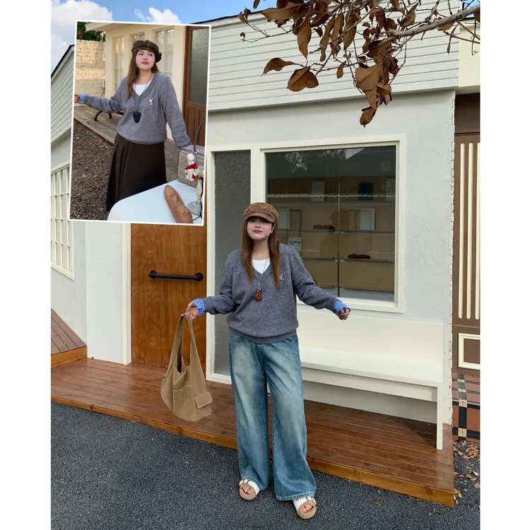 现货！NailooStudio 「秋日恋岛」复古慵懒假两件针织毛衣微胖大码