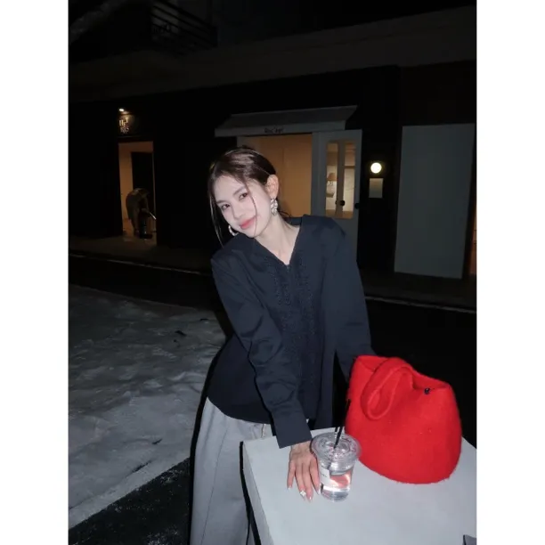 【赵小小&少女悸动】9126 设计感木耳边海军领白色长袖衬衫法式上衣