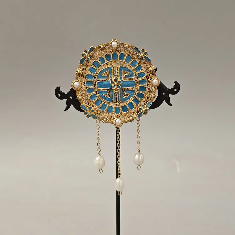 足银木质胸针 珍品宫廷版足银鎏金花丝胸针古典中式复古