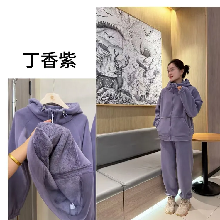 SXN【连帽海豚绒】秋冬新款外穿加绒加厚抗寒减龄套装NJ-25109