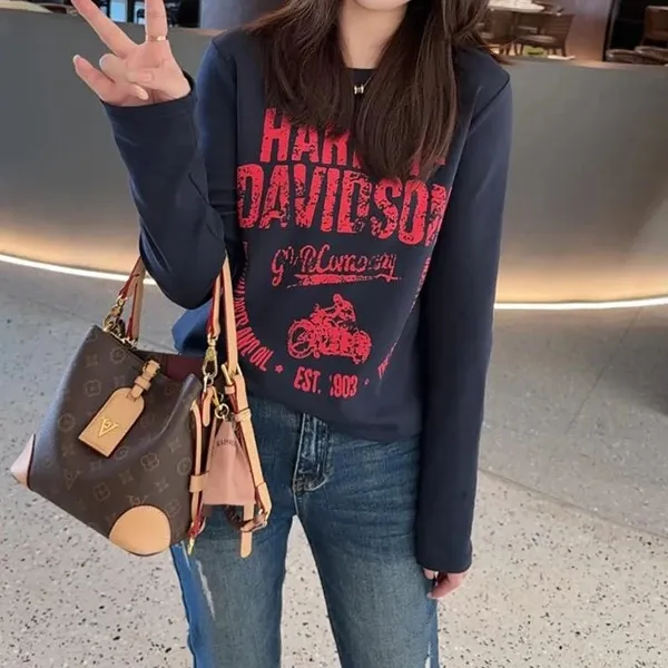 早秋简约美式辣妹修身显身材 卫衣T恤收腰内搭长袖上衣女