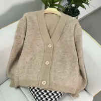 纪凡姬-2150-学院风显瘦针织开衫V领极简风毛衣洋气纯色毛针织衫