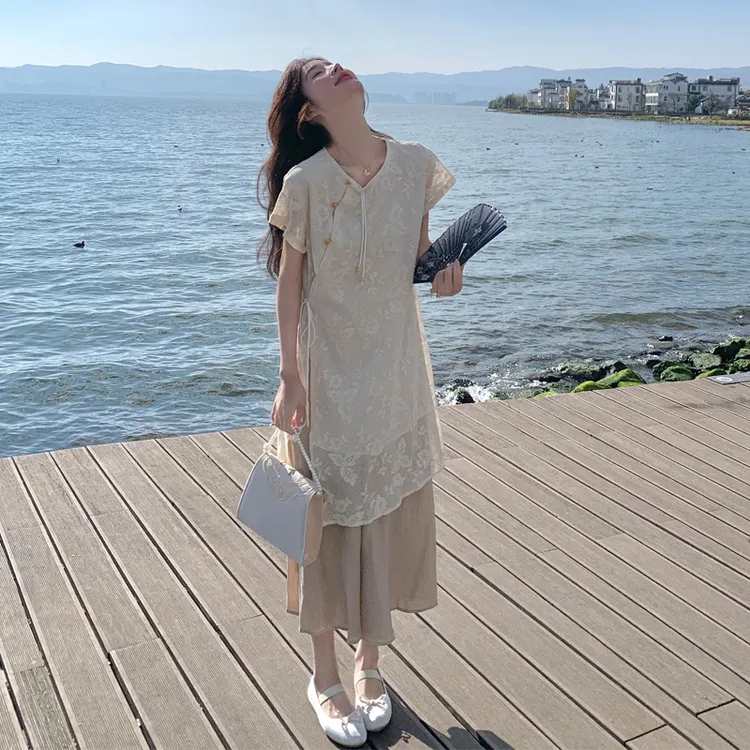 新中式国风套装裙夏季女2025新款超好看氛围感国风盘扣气质两件套