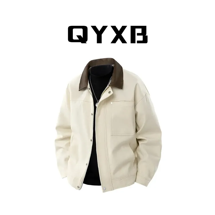 【品牌正品现货】QYXB美式拼接翻领男夹克秋季新款宽松简约休闲外套