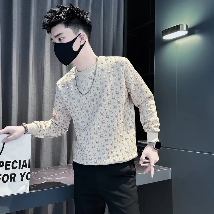 春秋季男士提花卫衣ins潮牌长袖T恤2025新款男装上衣内搭打底衫帅