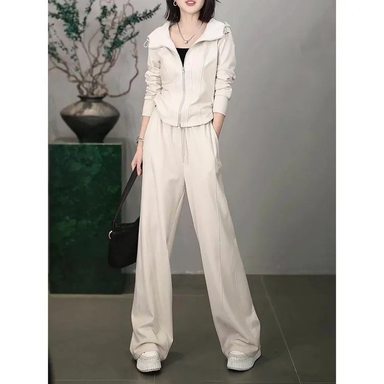 2025秋冬新款运动服时尚休闲运动套装长袖卫衣连帽外套阔腿裤两件