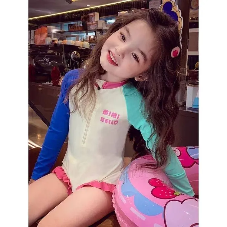 儿童泳衣夏季速干防晒女童连体高弹多巴胺专业游泳衣宝宝洋气