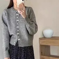圆领针织开衫女宽松秋季新款洋气珍珠扣外套时尚百搭秋冬上衣
