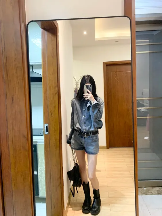 美式辣妹复古牛仔套装女秋季新款高级感长袖外套高腰短裤两件套