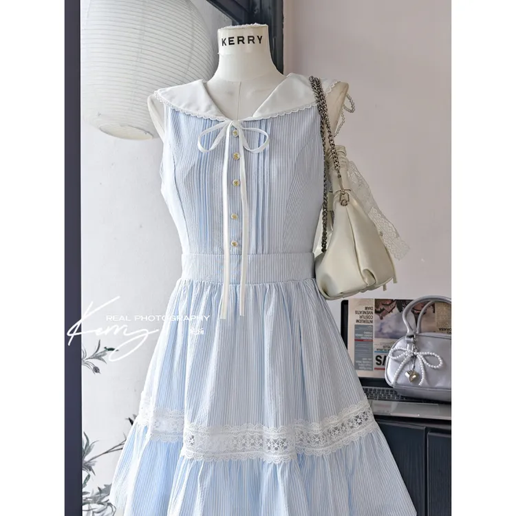 甜美 蓝屿日记 蓝莓冰茶2025年新款高品质法式显瘦女士减龄连衣裙