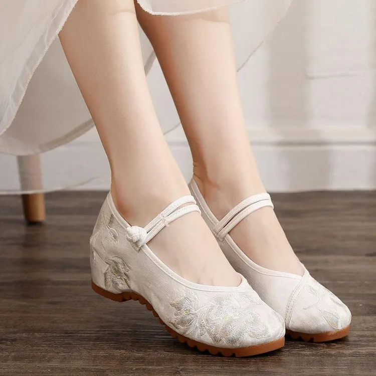 专柜品牌2025年新春款圆头内增高旗袍女鞋古风绣花鞋禅服茶服鞋舞