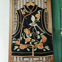 (LS667-3)  凤徕兮私人定制黑色光板底柿柿如意刺绣盘扣马甲