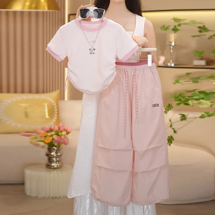 女童夏装套装2025新款儿童洋气中大童韩版时髦工装裤短袖两件套潮