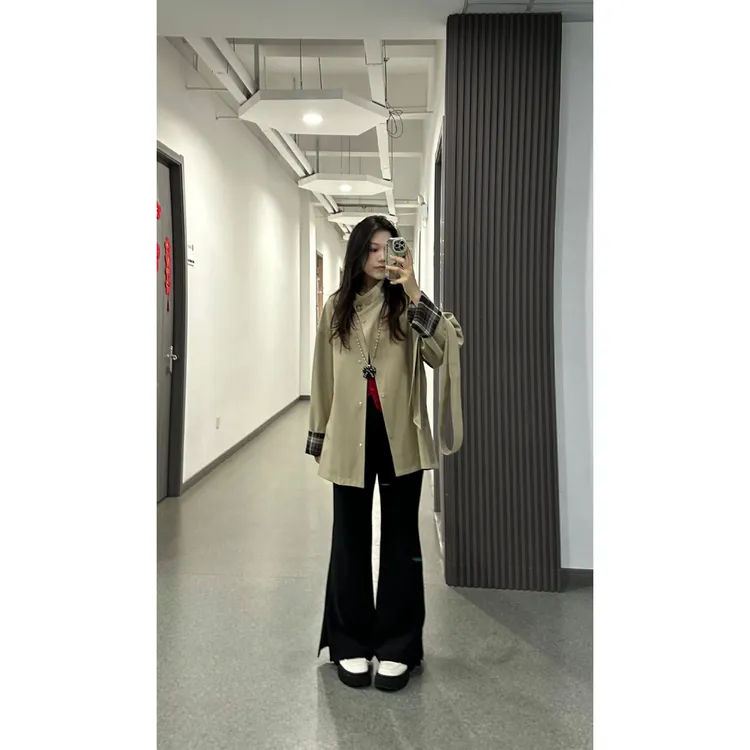 【笑笑专属】微胖大码秋季修身气质休闲显瘦开叉喇叭裤5185