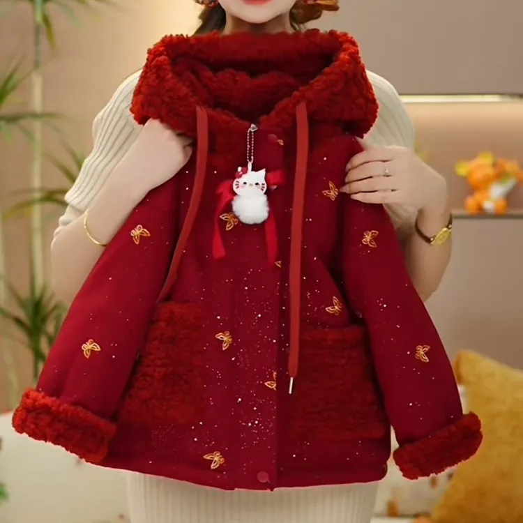 YeeHoO英氏【断码】中大女童2026加绒双面穿拜年服女孩加厚新款保暖