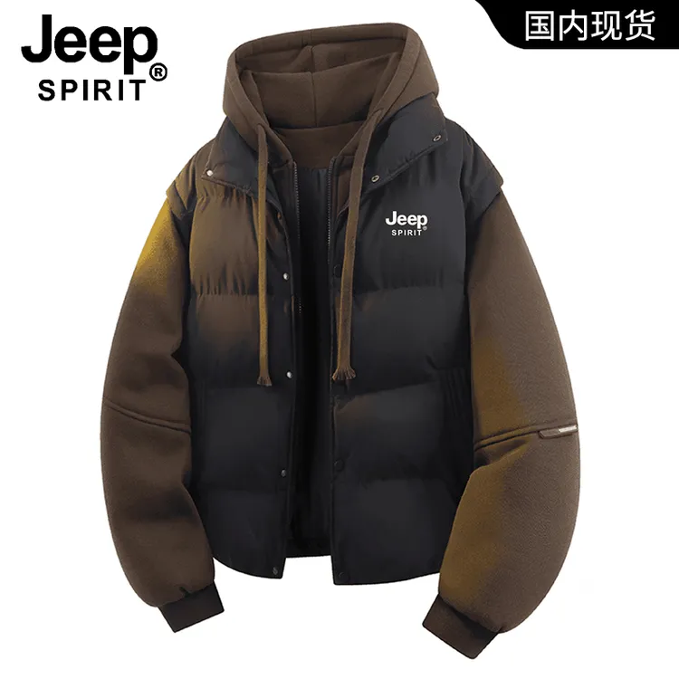 JEEPSPIRIT吉普冬季假两件美式复古棉服男士秋冬款休闲连帽棉衣男
