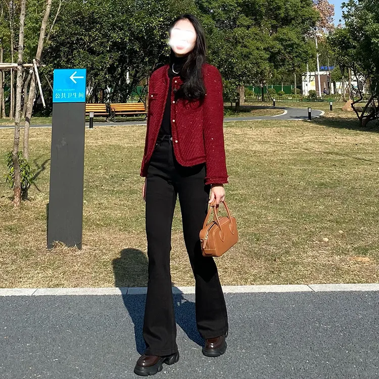 黑色加绒微喇牛仔裤女2025秋冬新款高腰显瘦小个子弹力修身喇叭裤