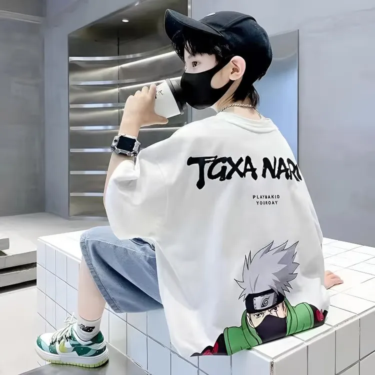 【100%纯棉】中大童夏季短袖圆领上衣男孩卡通印花韩版宽松休闲T恤