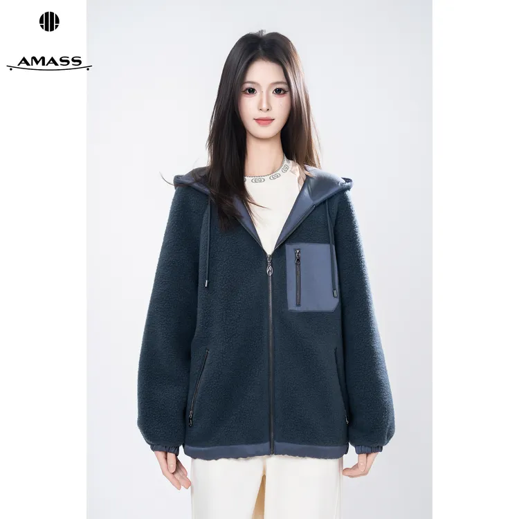 AMASS/阿玛施秋季新款时尚运动风松弛感百搭连帽卫衣外套女540086