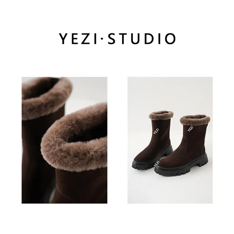 【漠河雪夜】高丝光牛反.绒羊羔毛皮毛一体厚底防滑雪地靴25349043